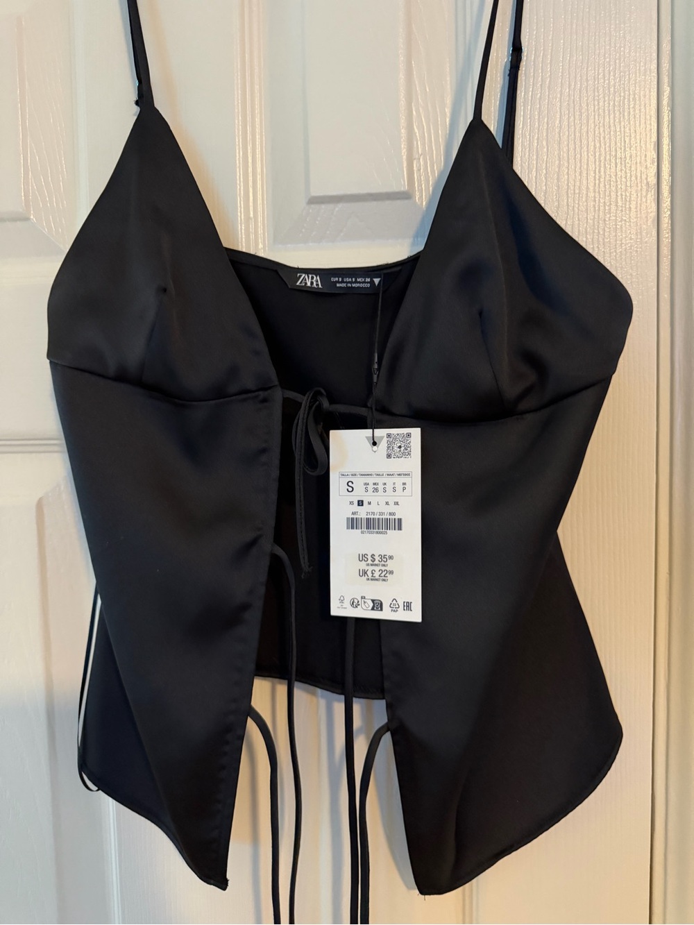 ZARA Black Satin Corset-Style Cami Top